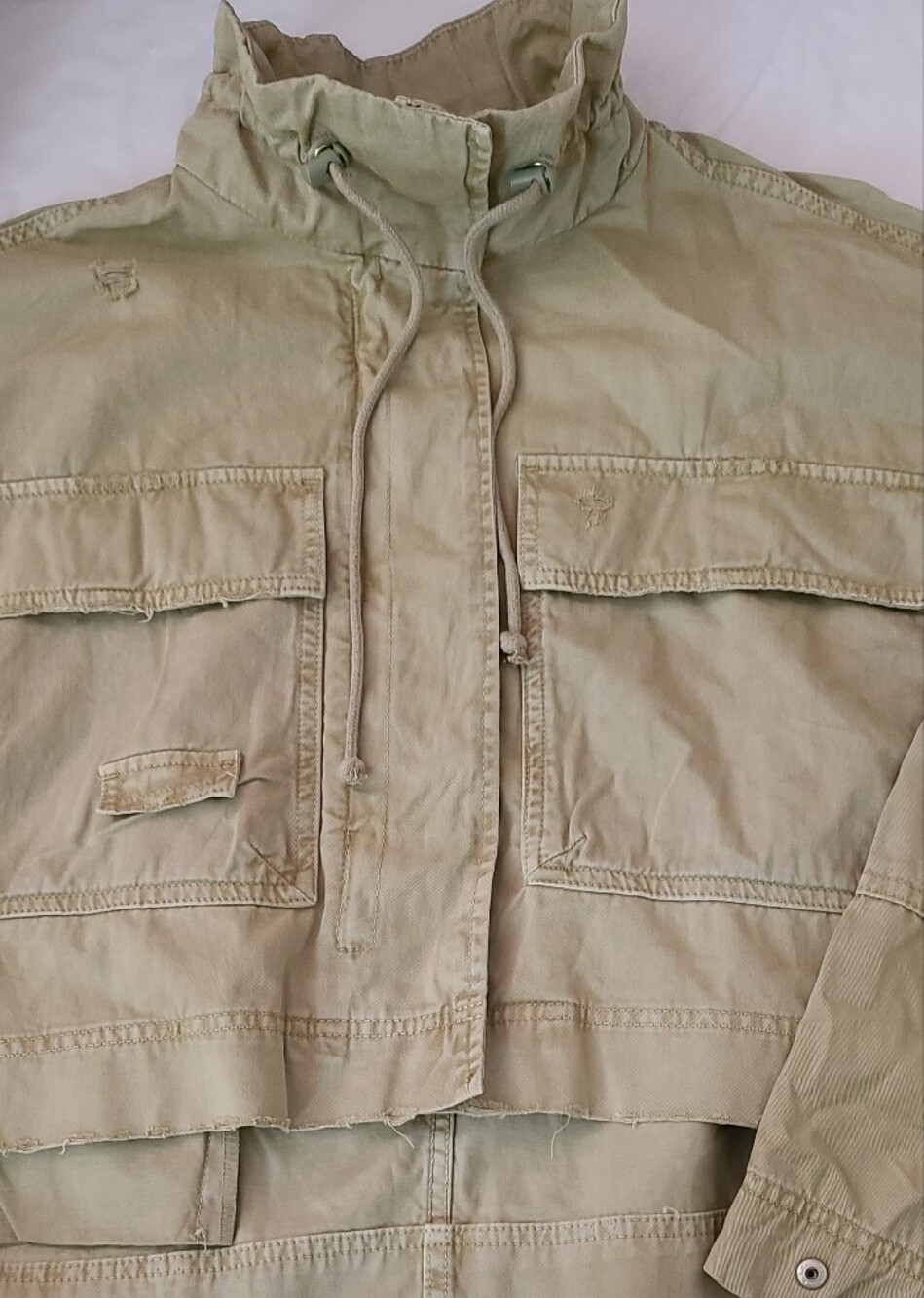 ZARA Women's Cotton Light Olive Drawstring Collar Jacket